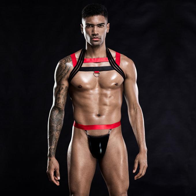 Sexy Men′s Vest Bodysuit Lingerie Set Sex Harness Belt Role Play Sleepwear