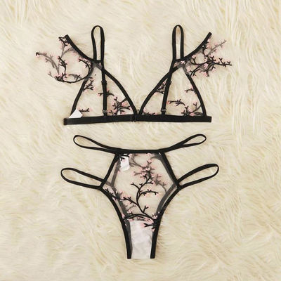 ลูกไม้โปร่งใสต้านเชื้อแบคทีเรียที่ระบายอากาศได้ 82 Polyamide ดอกไม้ลูกไม้ Bralette