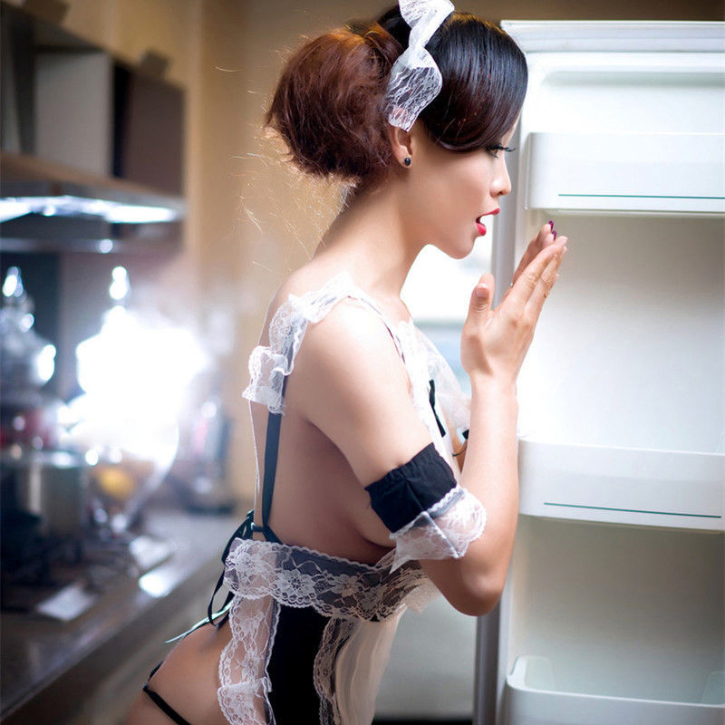 เส้นใยสังเคราะห์ Babydoll เดรสแขนกุด แขนสั้น Sexy Lingerie Suspenders คอสเพลย์ Maid