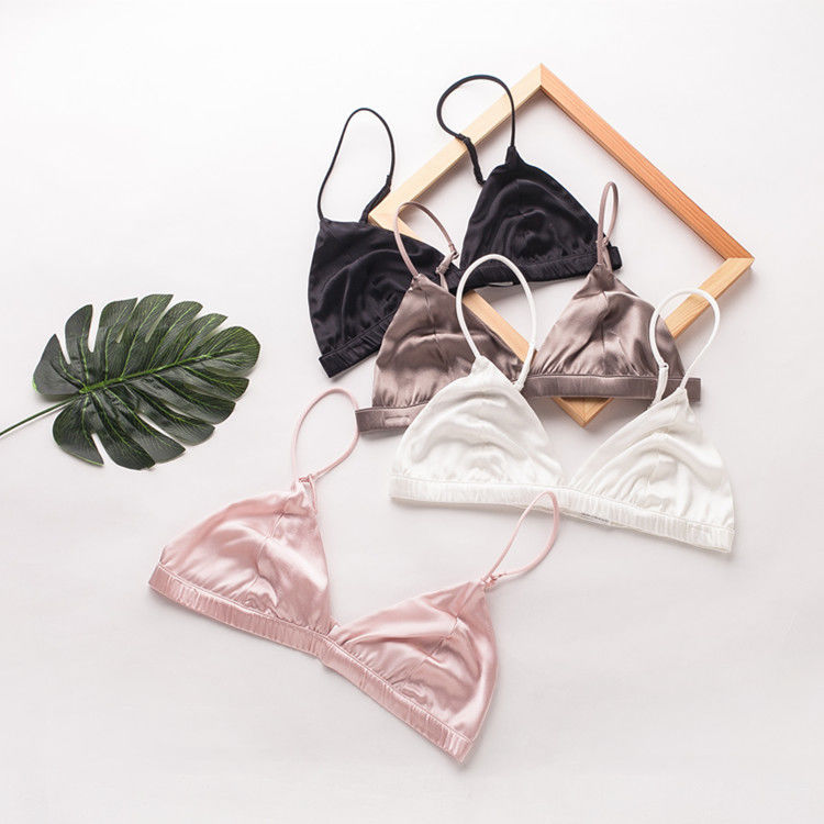 เสื้อชั้นในสตรีเซ็กซี่เปิดประทุนผ้าไหมชุดชั้นในไร้สาย 32A 32B 32C ไนลอน สแปนเด็กซ์