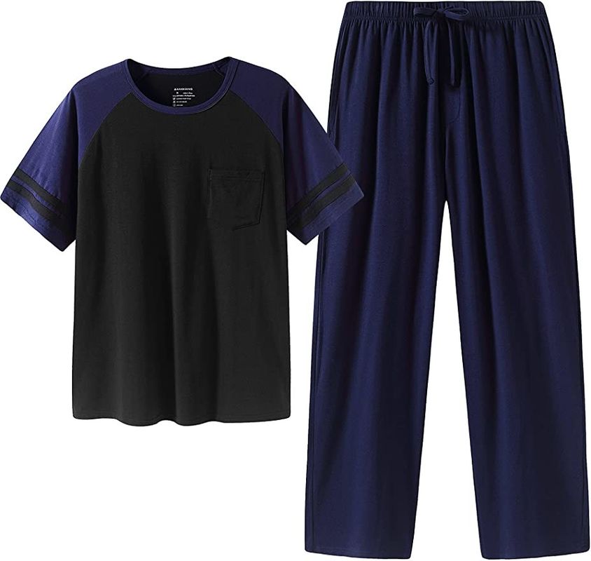 2XL L ชุดนอนบุรุษชุดนอนอบอุ่นชุดนอนถักนิตติ้งสองชิ้น