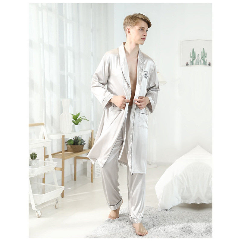 Nightgown Mens Summer Pj ชุดผ้าไหมซาตินบุรุษผ้าฝ้ายชุดนอนฤดูร้อน