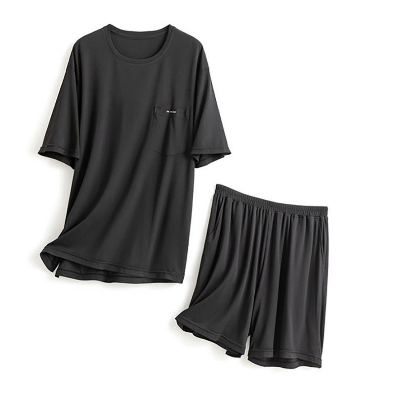 Silk XXL Mens Sleepwear ถัก 114cm Chest Blue Night Suit Loungewear Summer