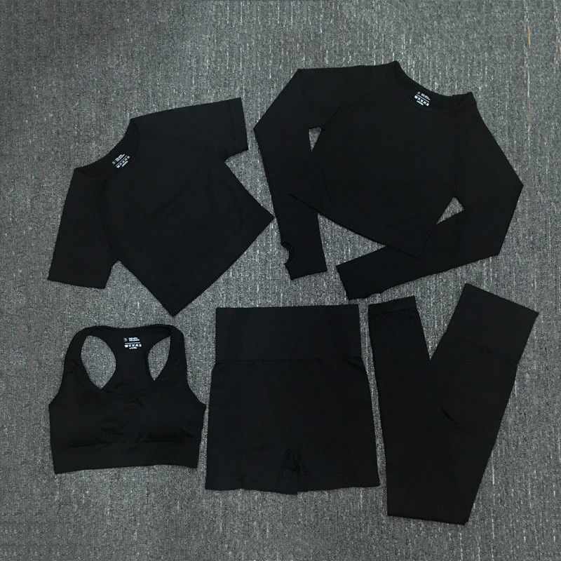 ไนลอน โพลีเอสเตอร์ สแปนเด็กซ์ ครอปแขนยาว Workout Top Gym Wear Ribbed Sportswear