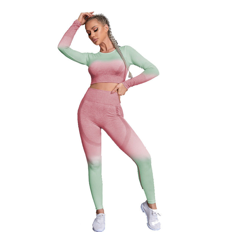มัดย้อม SML Longline สปอร์ตบรา Crop Top โพลีเอสเตอร์ ไนลอน Sport Leggings